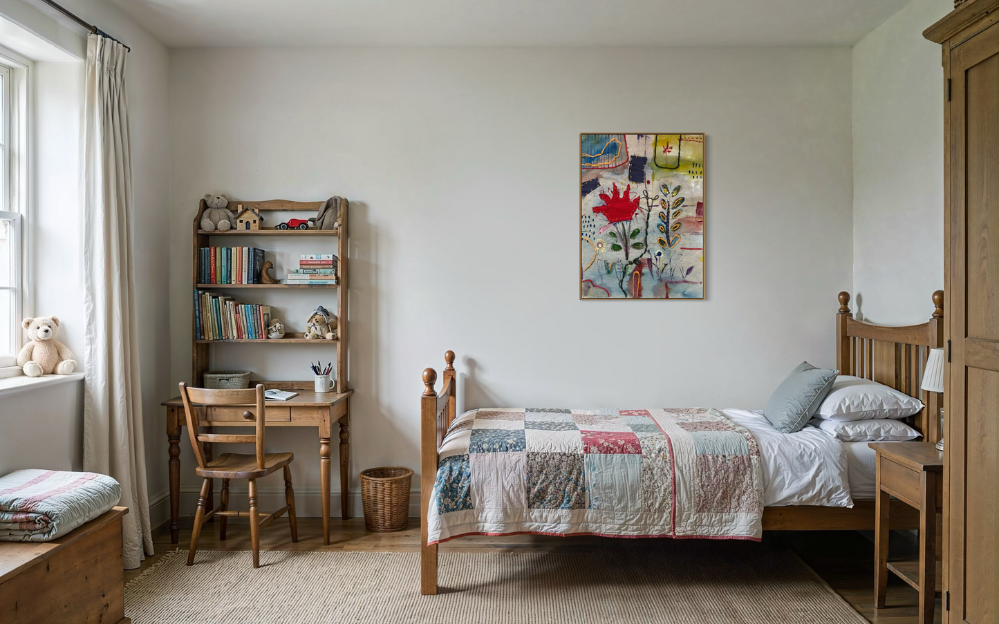 Hand-Painted & Embroidered Textile Wall Hanging – A3