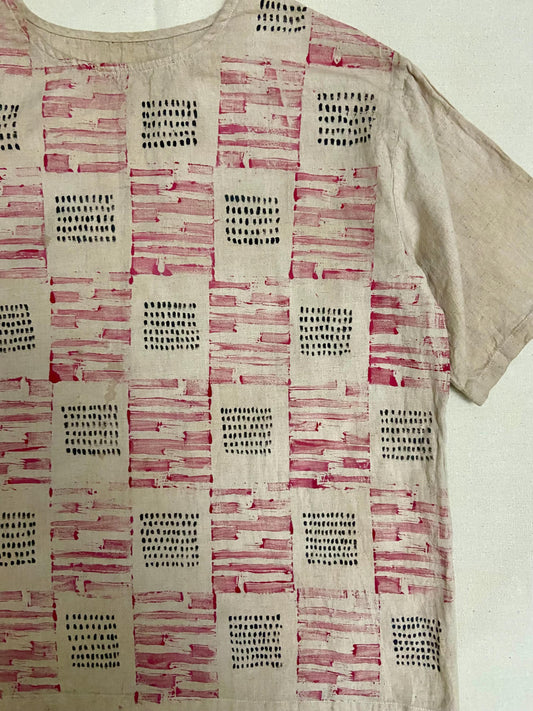 Handpainted and hand block printed cotton flex top