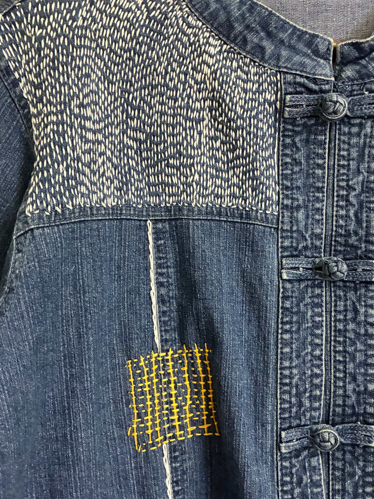 Hand-Embroidered Geometric Denim Jacket