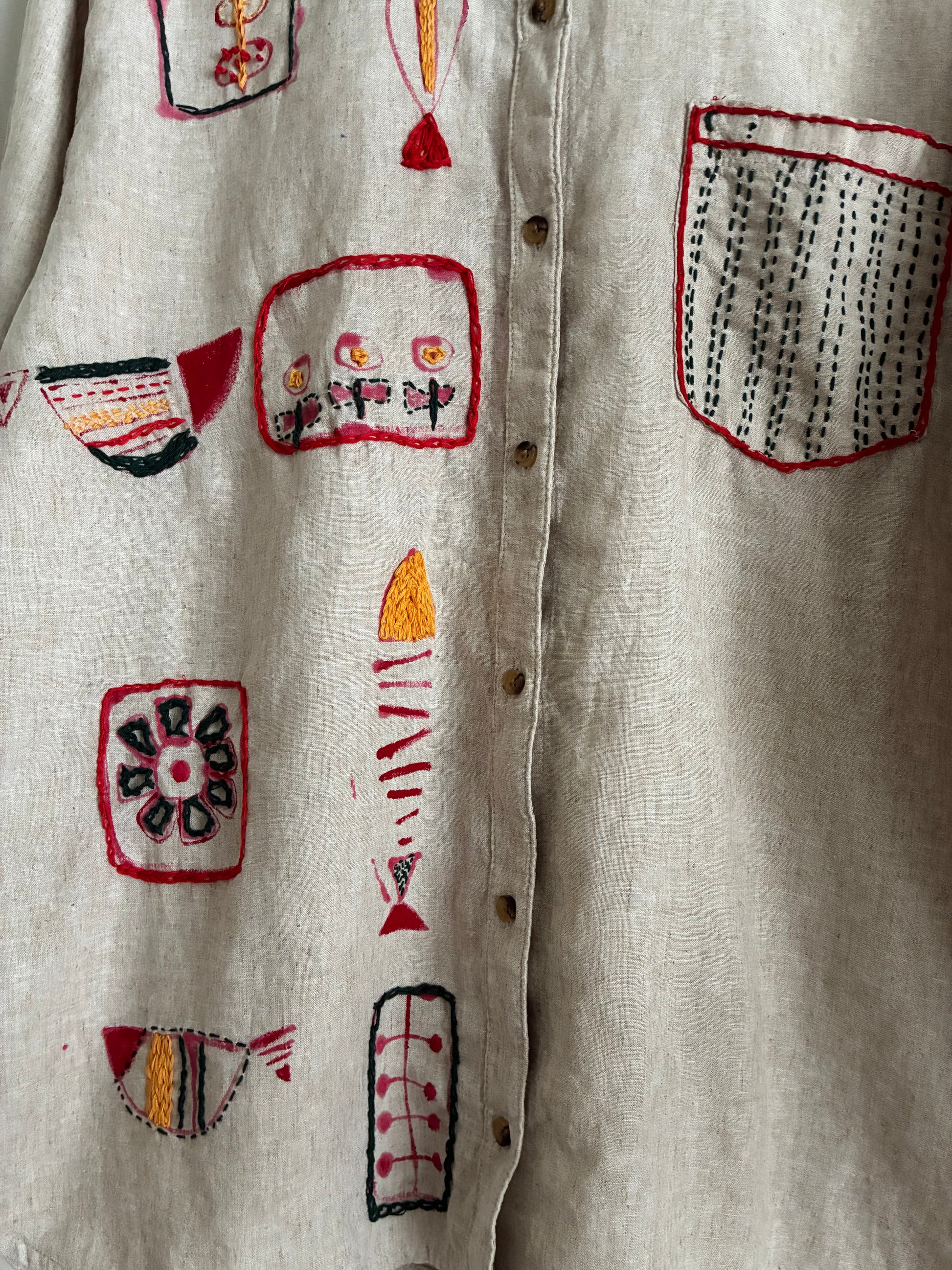 upcycled linen shirt with embroidery