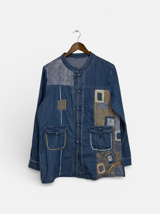 Hand-Embroidered Geometric Denim Jacket