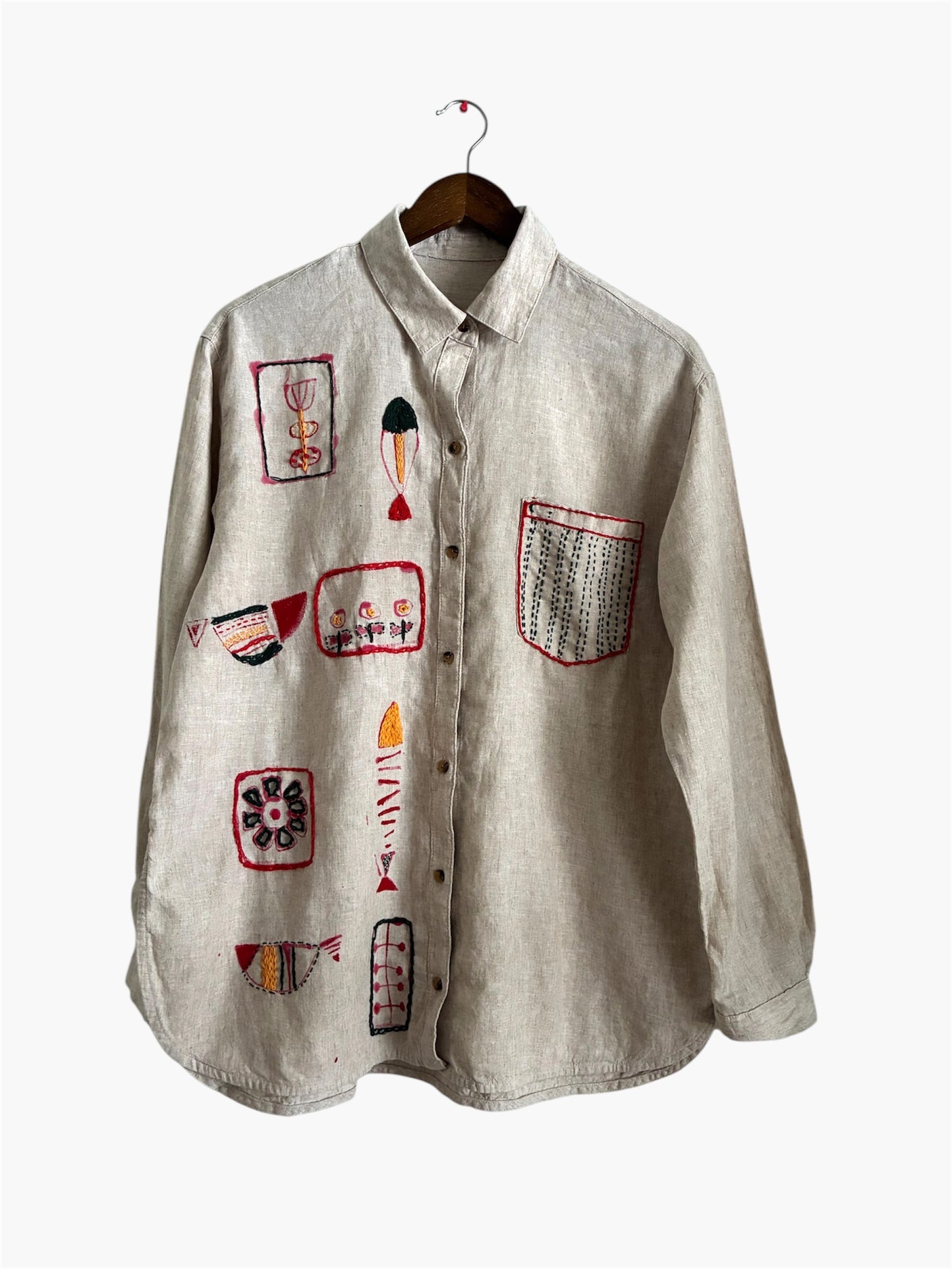 upcycled linen shirt with embroidery