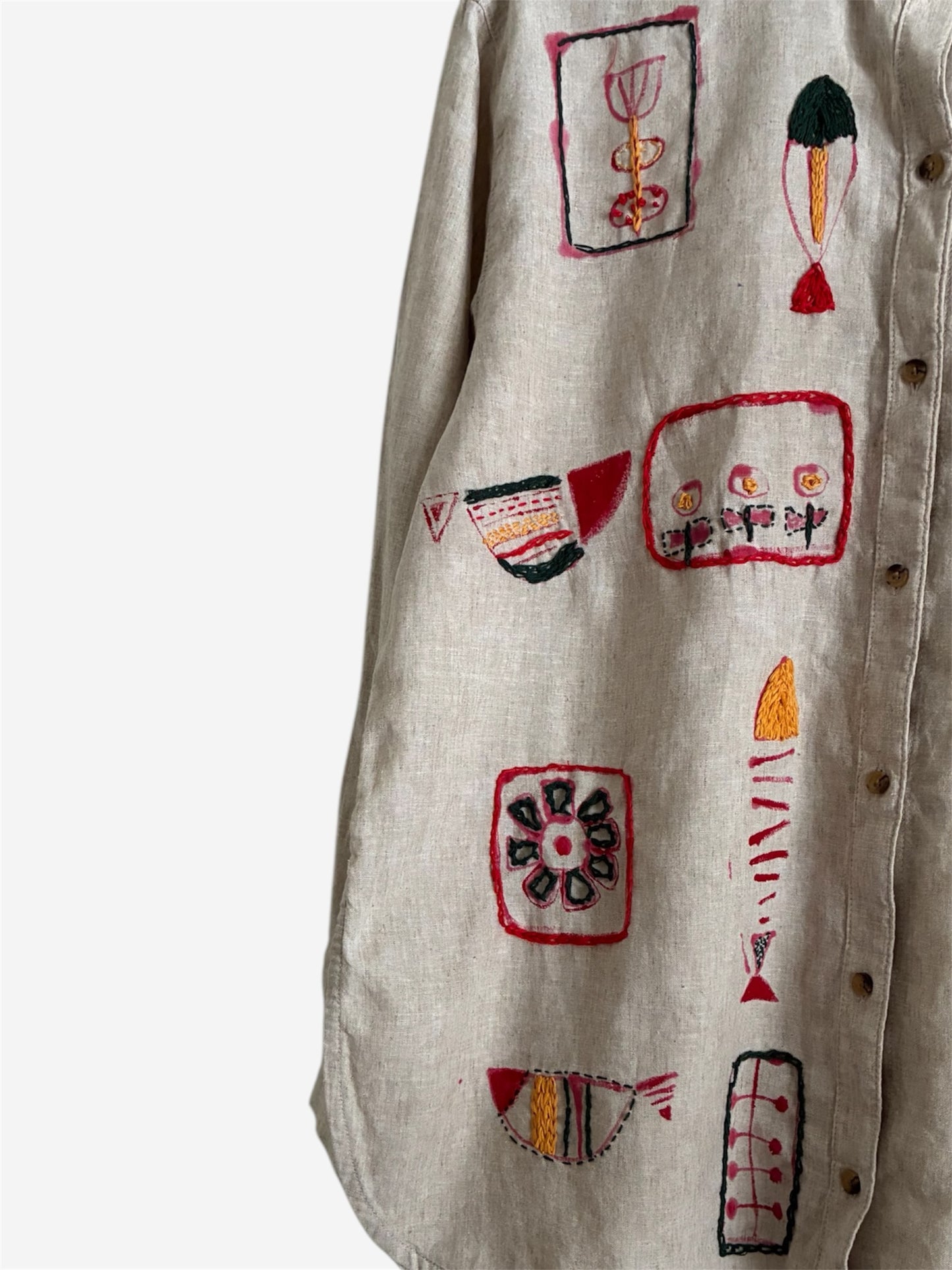 upcycled linen shirt with embroidery