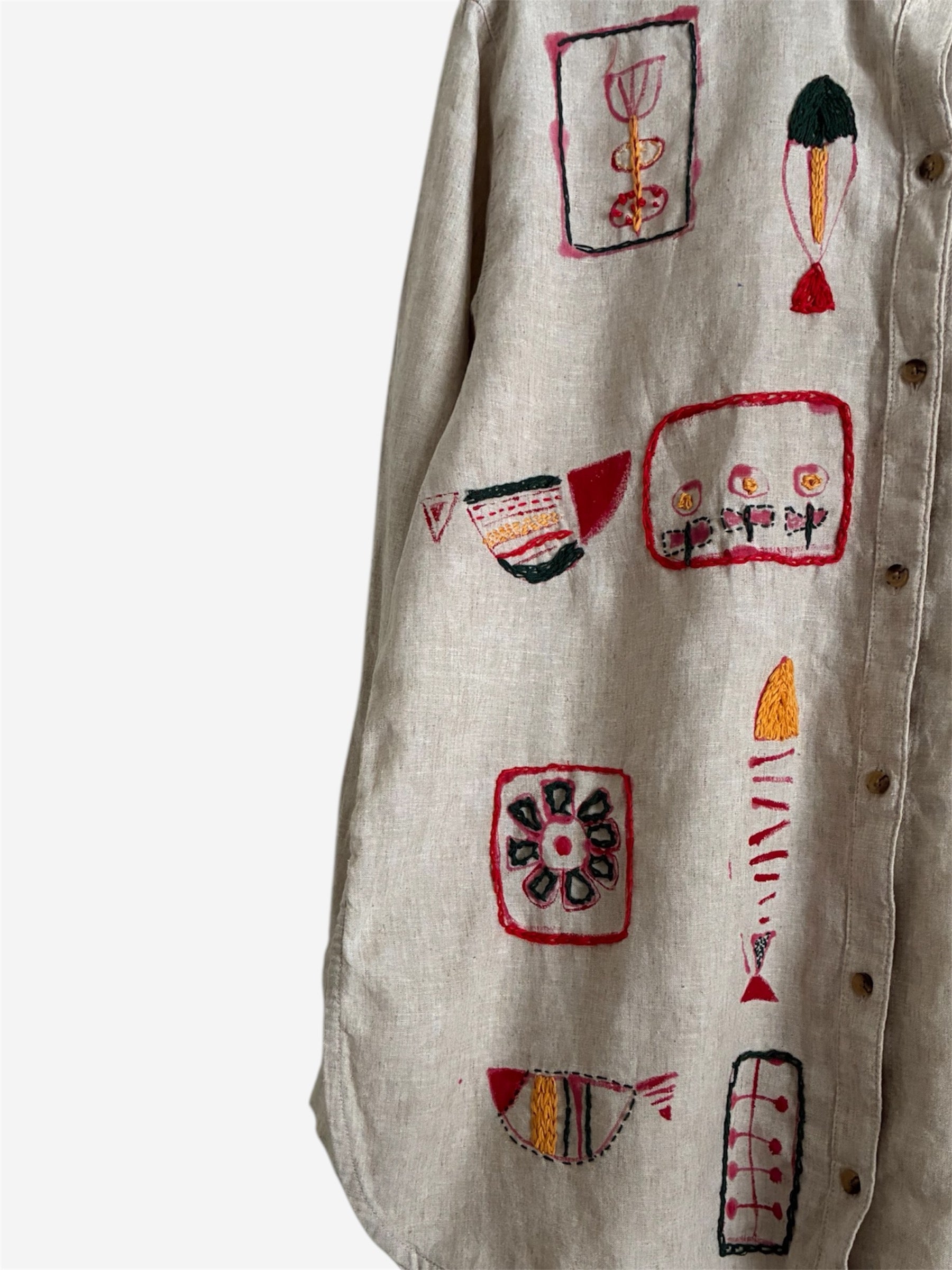 upcycled linen shirt with embroidery