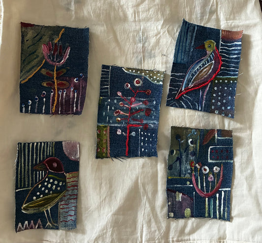Handmade upcycled spring Textile Patches| Textile Art