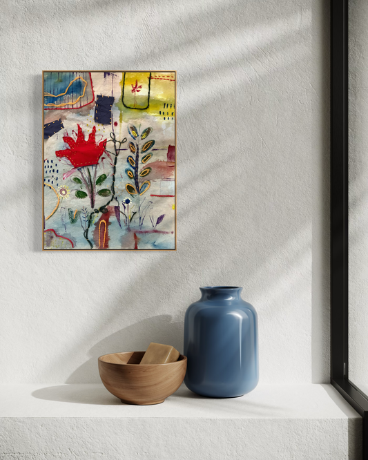 Hand-Painted & Embroidered Textile Wall Hanging – A3
