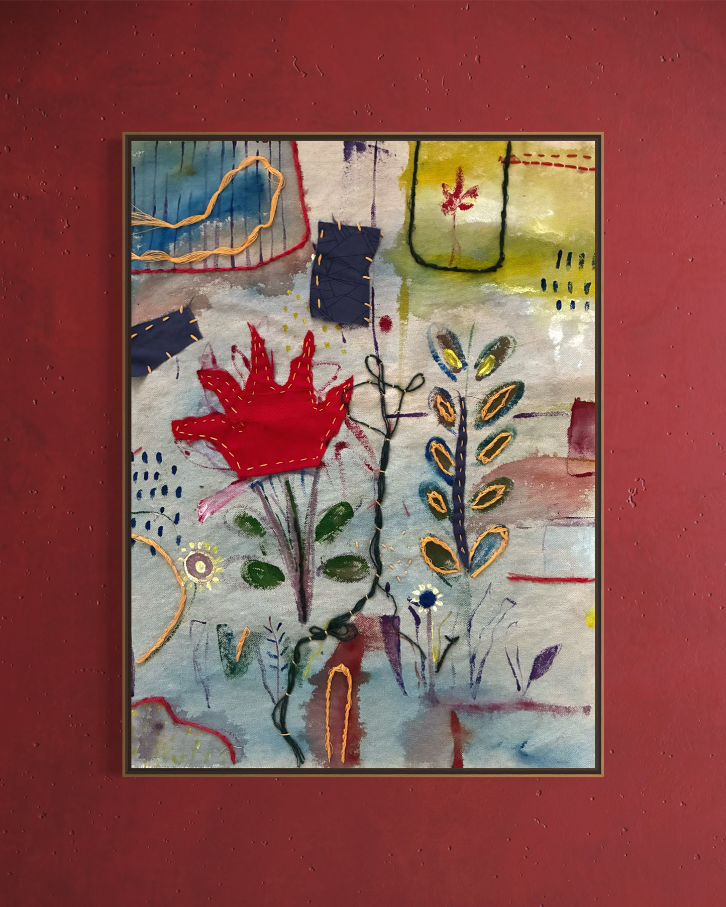 Hand-Painted & Embroidered Textile Wall Hanging – A3