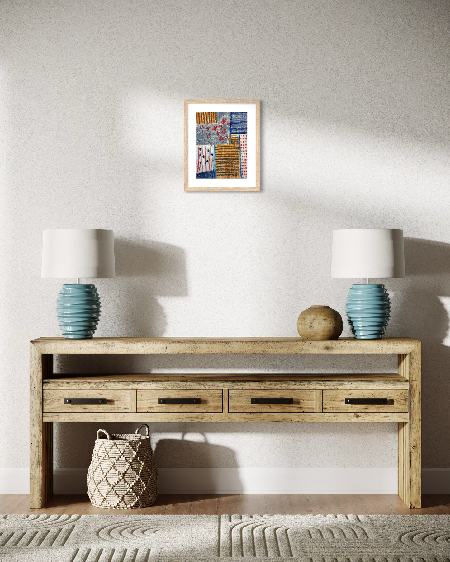 Original Hand-Painted Oil Pastel , acrylic Abstract Geometric Art