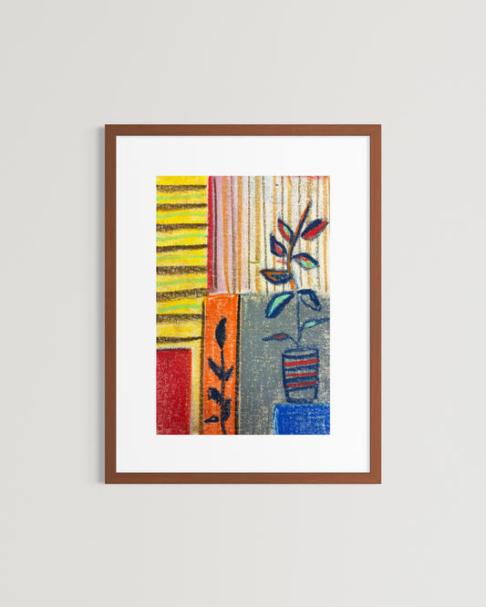 Abstract Geometric Painting – Handcrafted Oil Pastel & Acrylic on Canvas