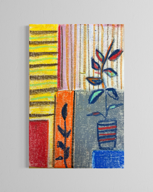 Abstract Geometric Painting – Handcrafted Oil Pastel & Acrylic on Canvas