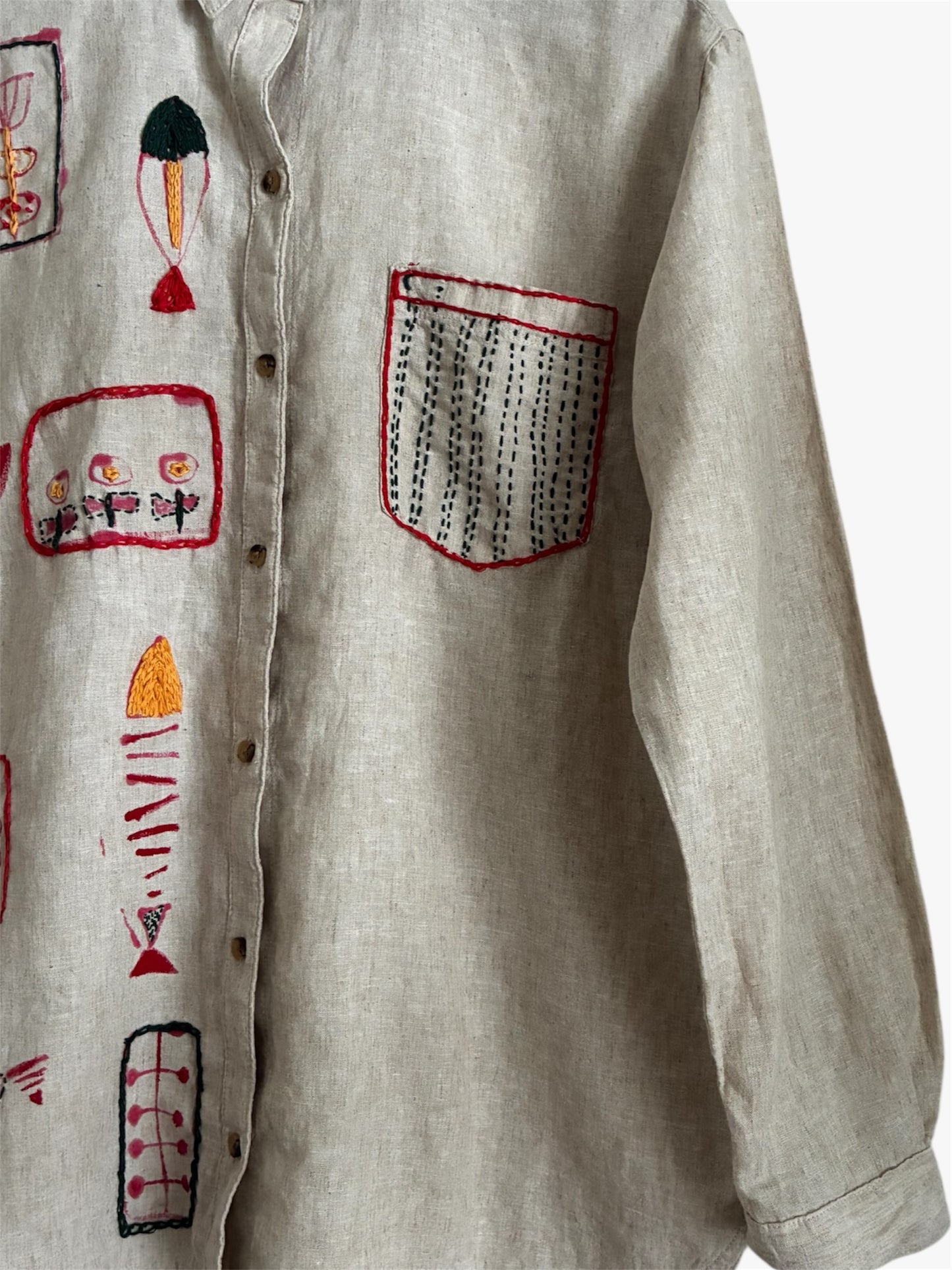 upcycled linen shirt with embroidery