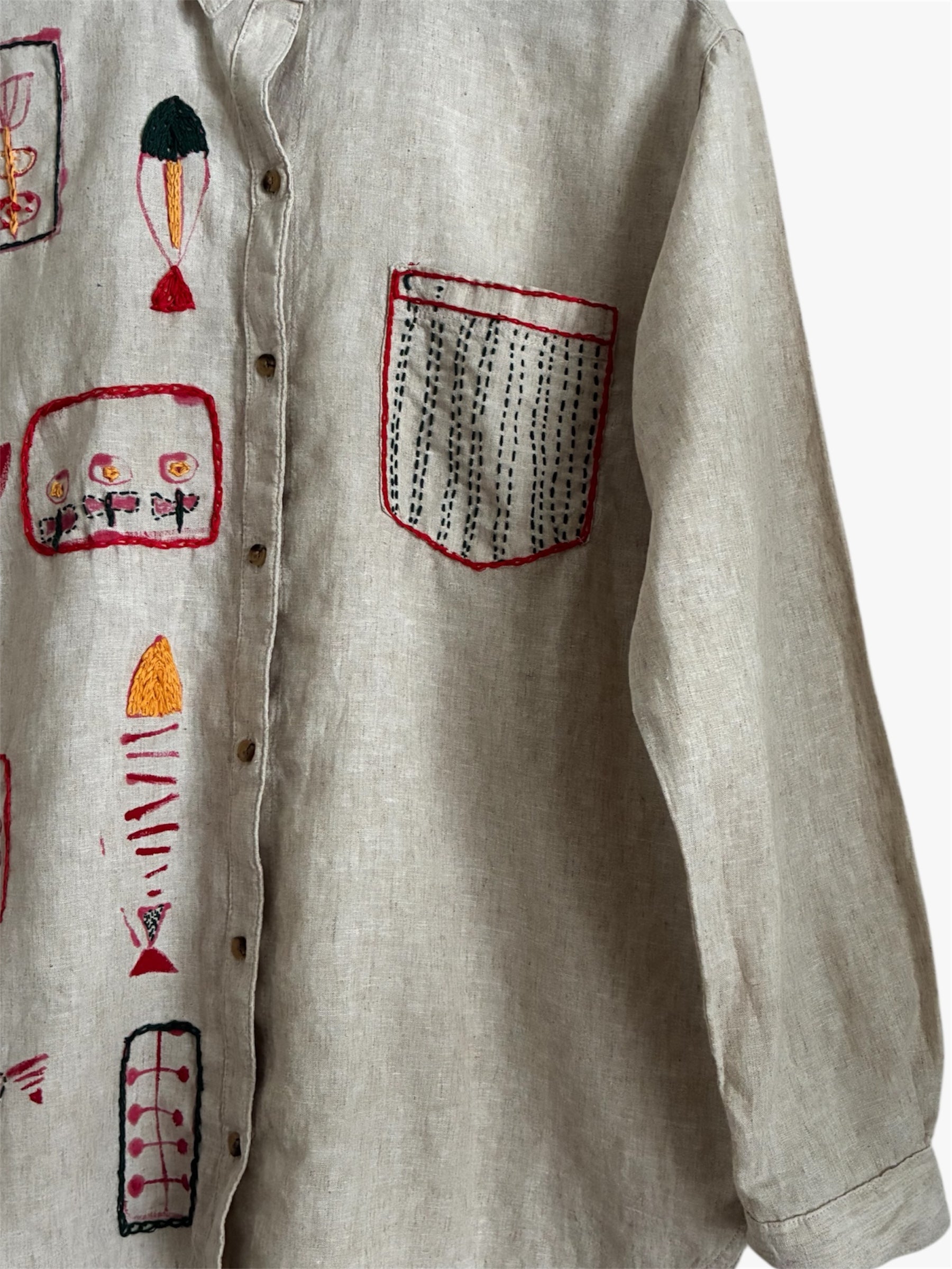 upcycled linen shirt with embroidery