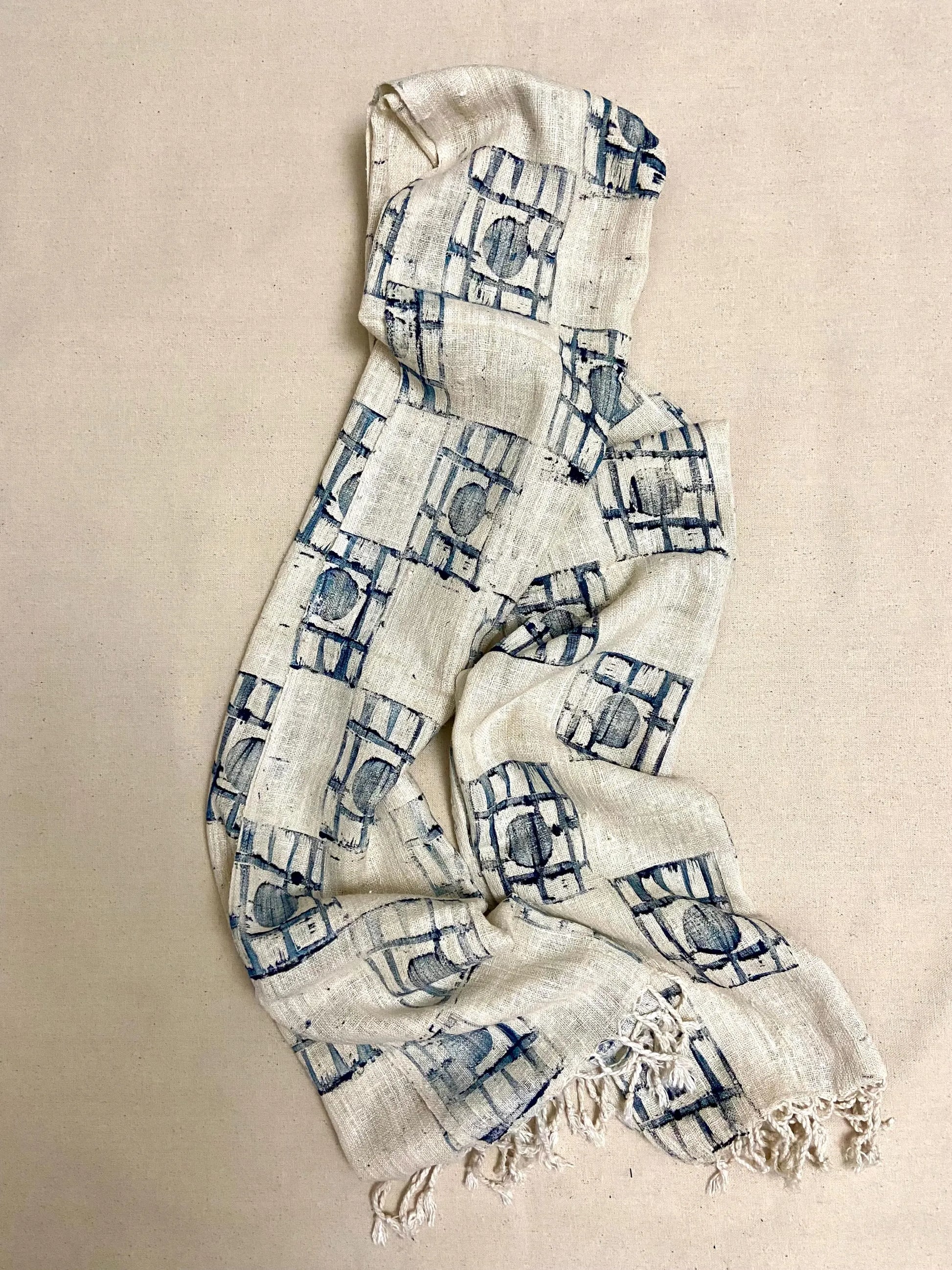 hand block printed eri silk scarf