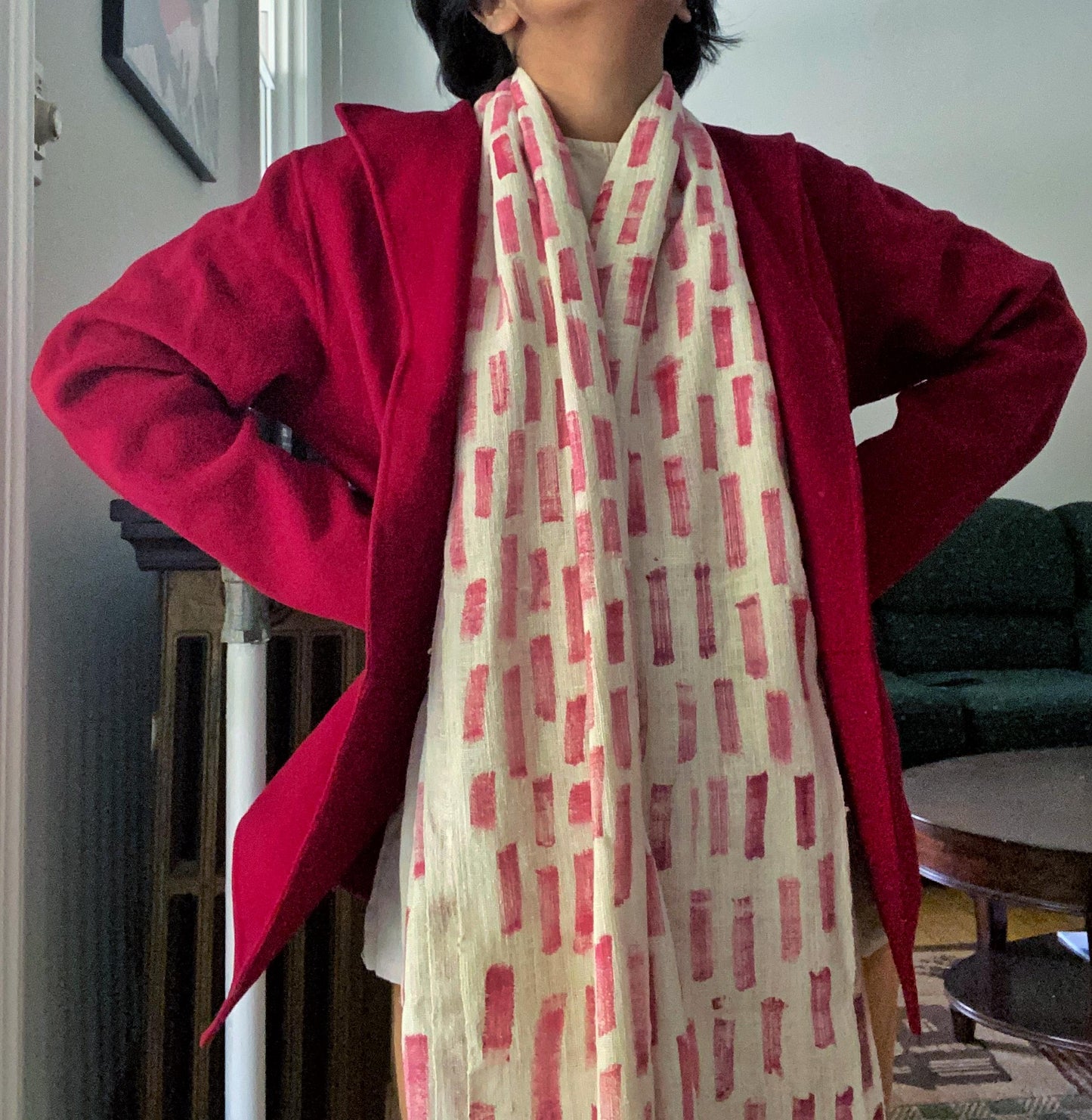 hand painted Eri silk scarf