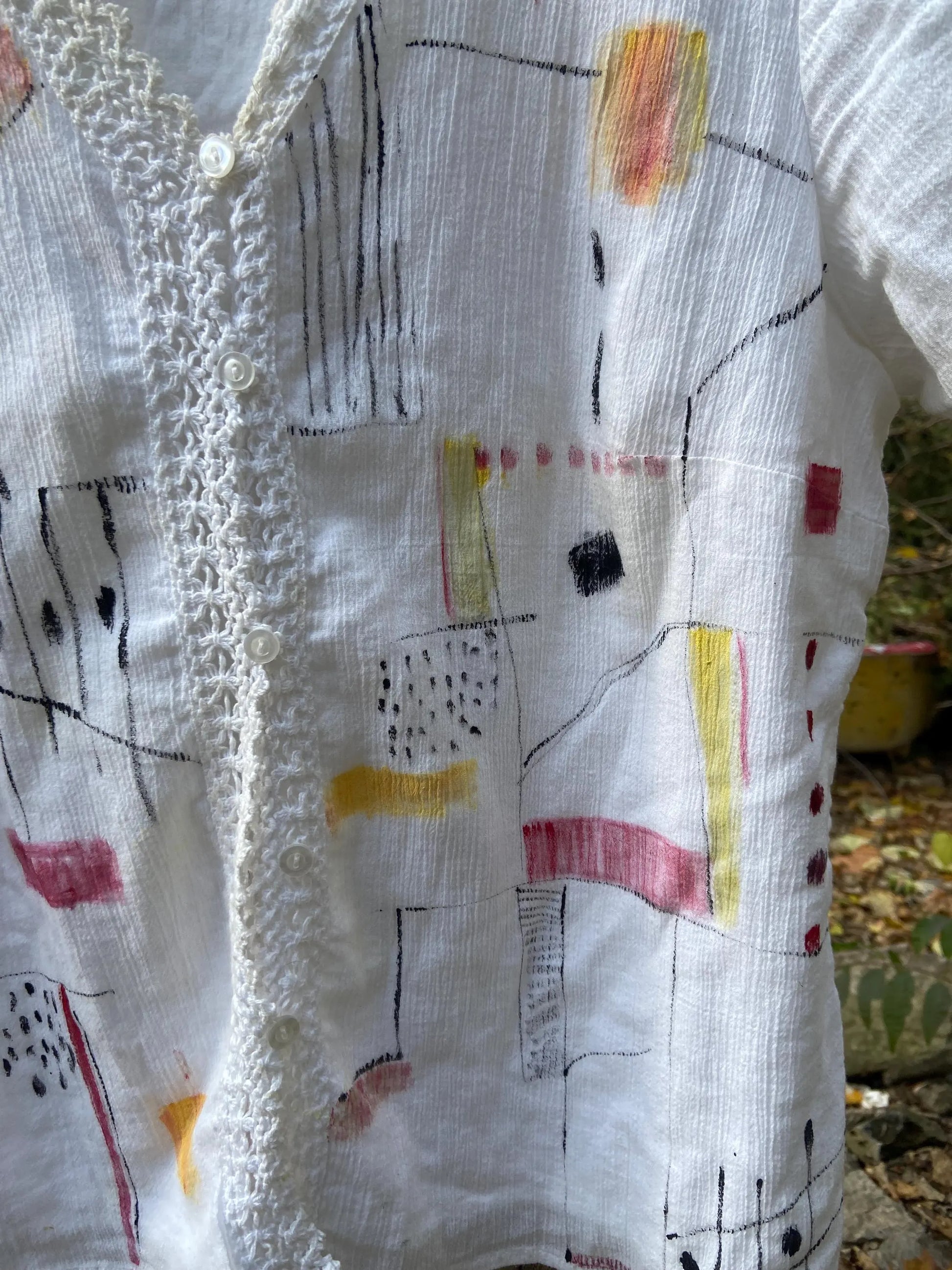 hand-painted upcycled linen top