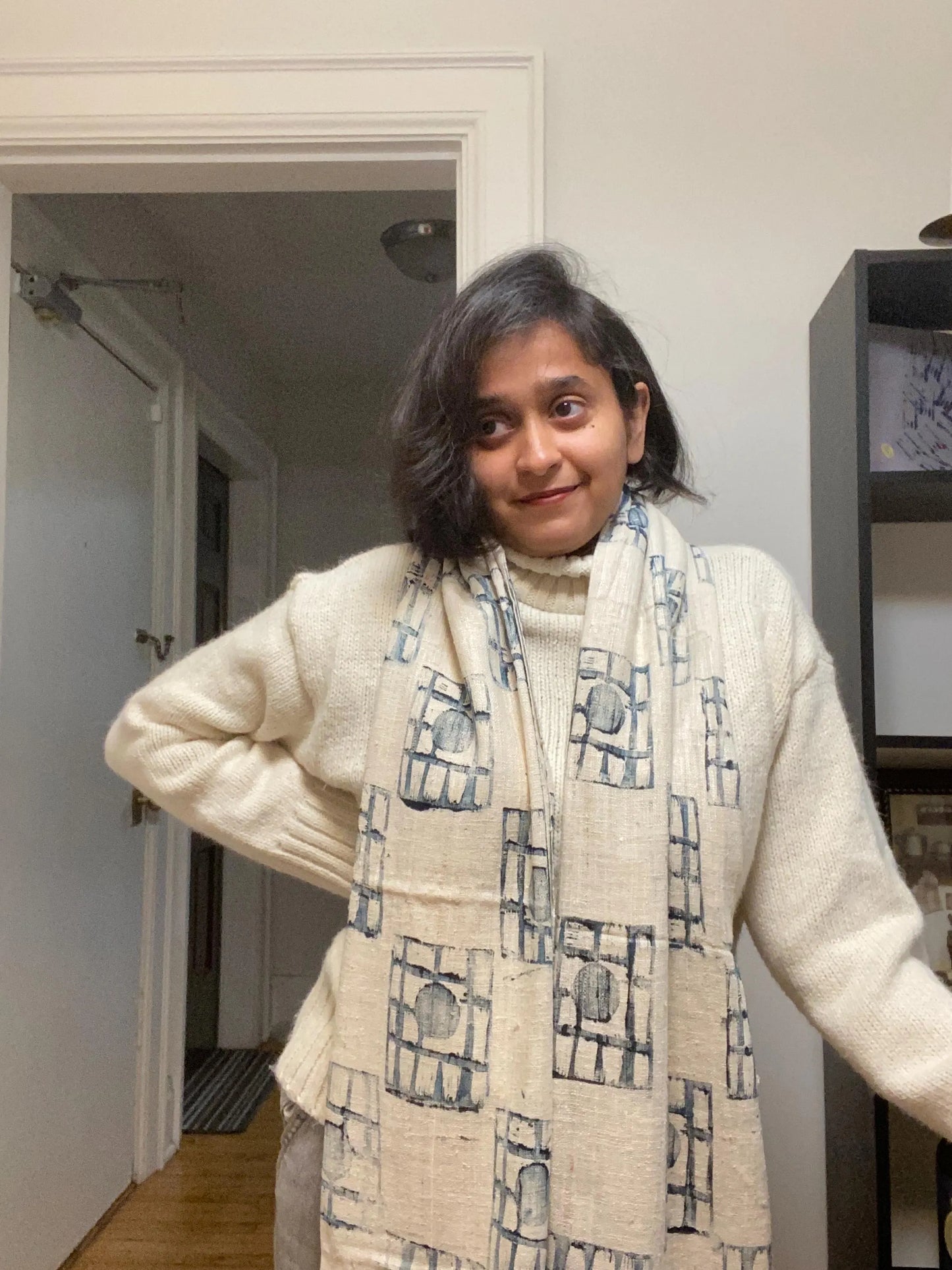 hand block printed eri silk scarf