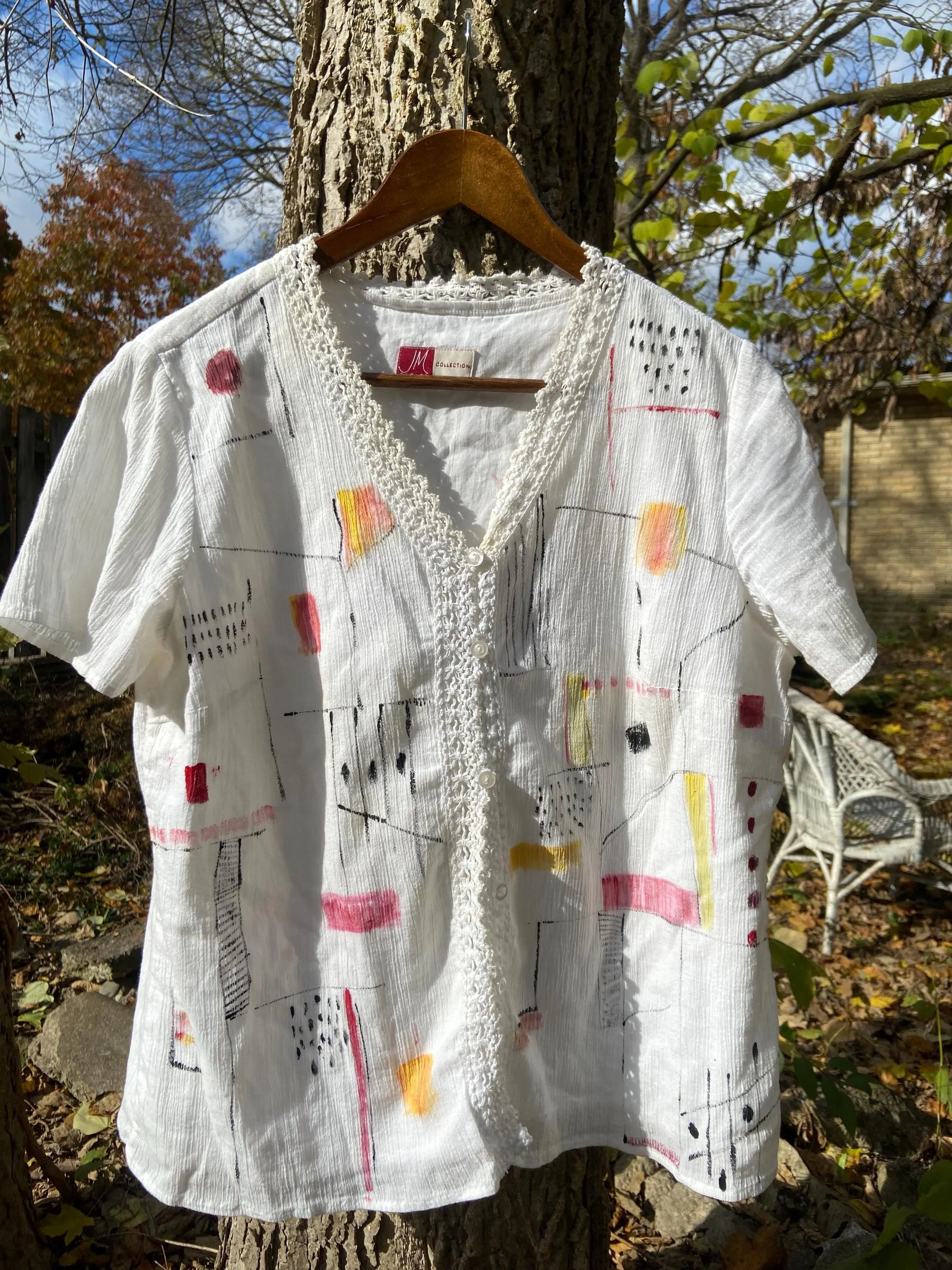 hand-painted upcycled linen top